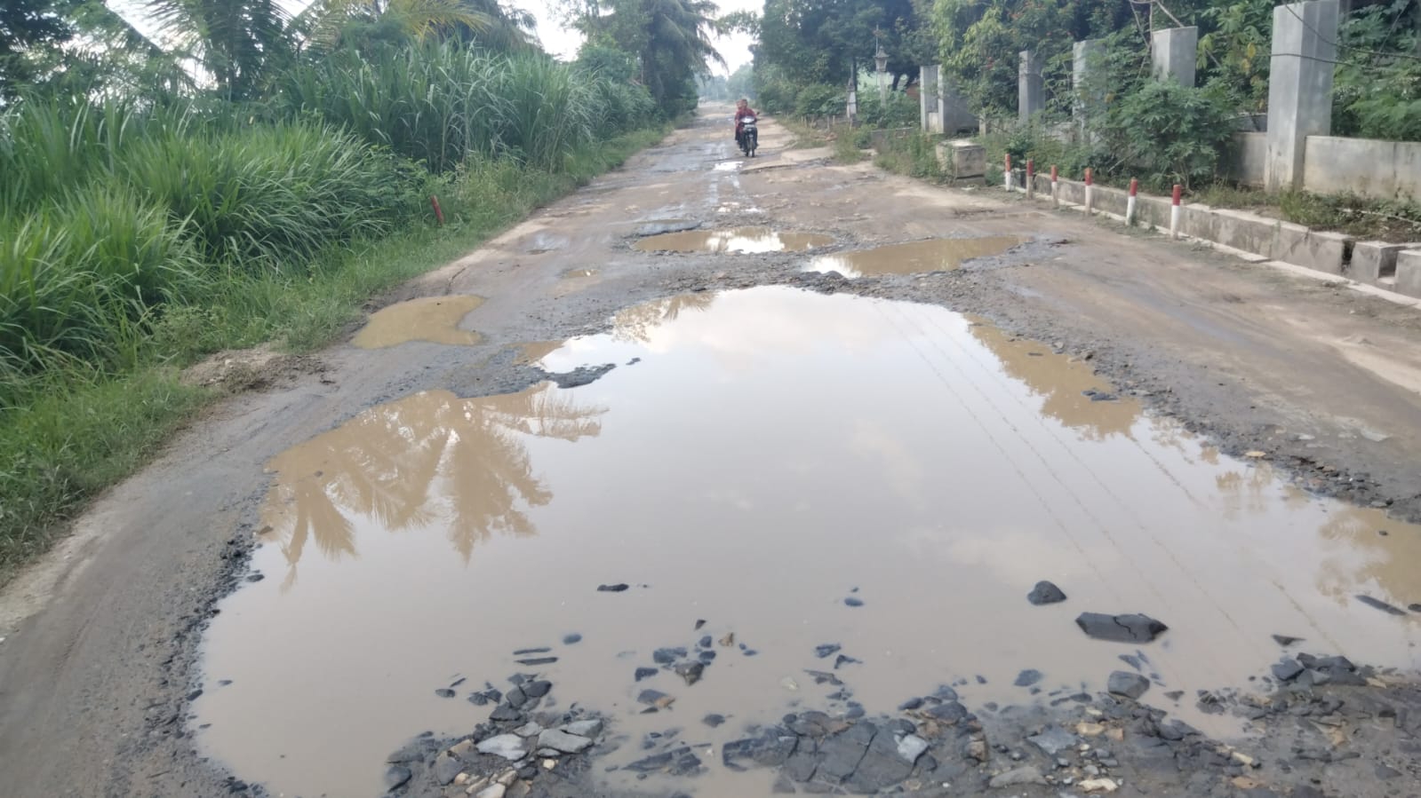 Akibat Angkutan Pasir Ilegal di Desa Buyut Utara Membuat Jalan Rusak Berlobang Seperti Kolam