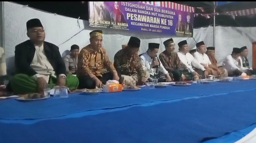 Kecamatan Marga Punduh Memperingati HUT Kabupaten Pesawaran Ke 16 Dengan Istighosah Dan Doa Bersama Di Desa Pekon Ampai.